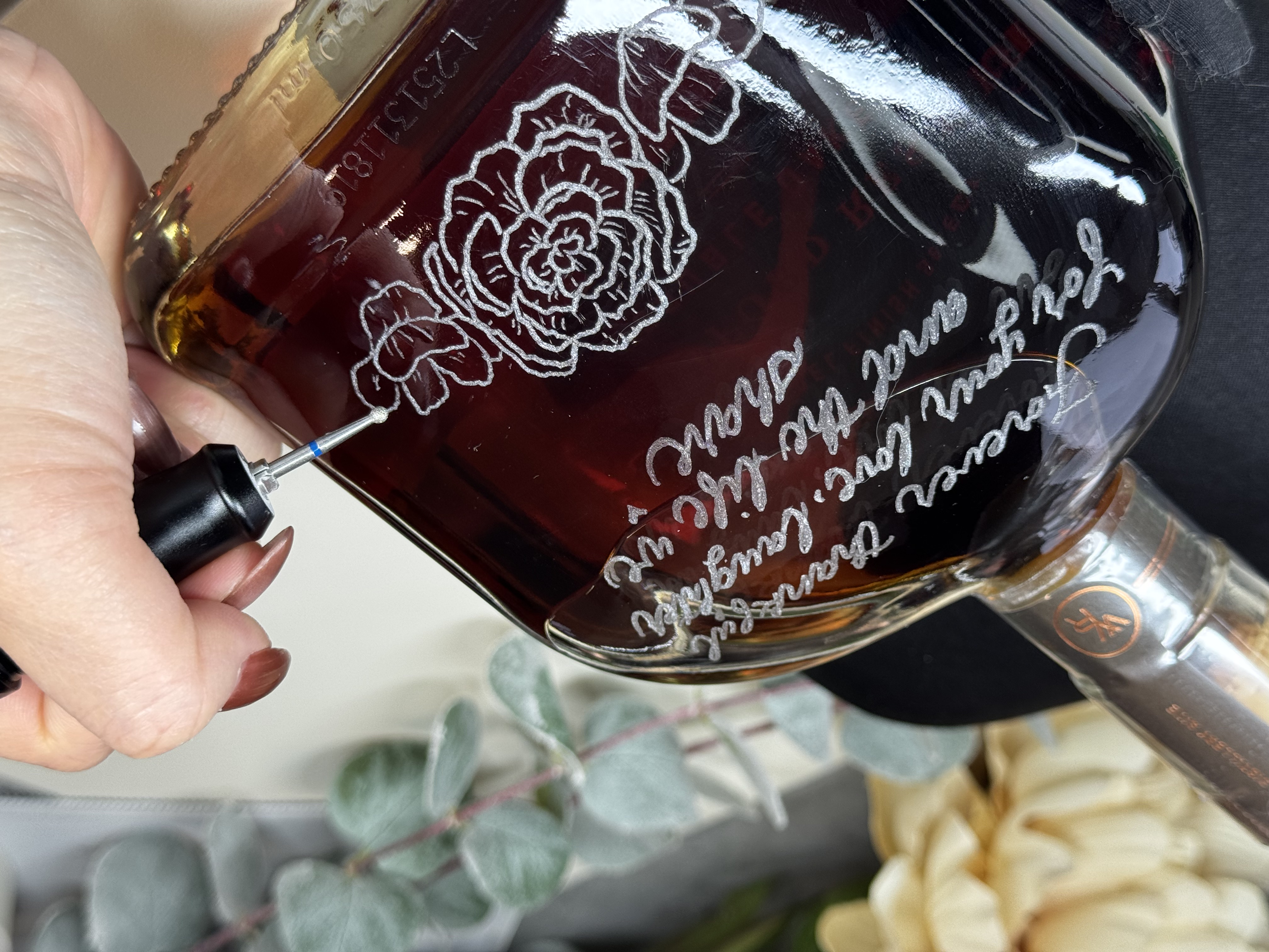 Detailed engraving on a premium bottle