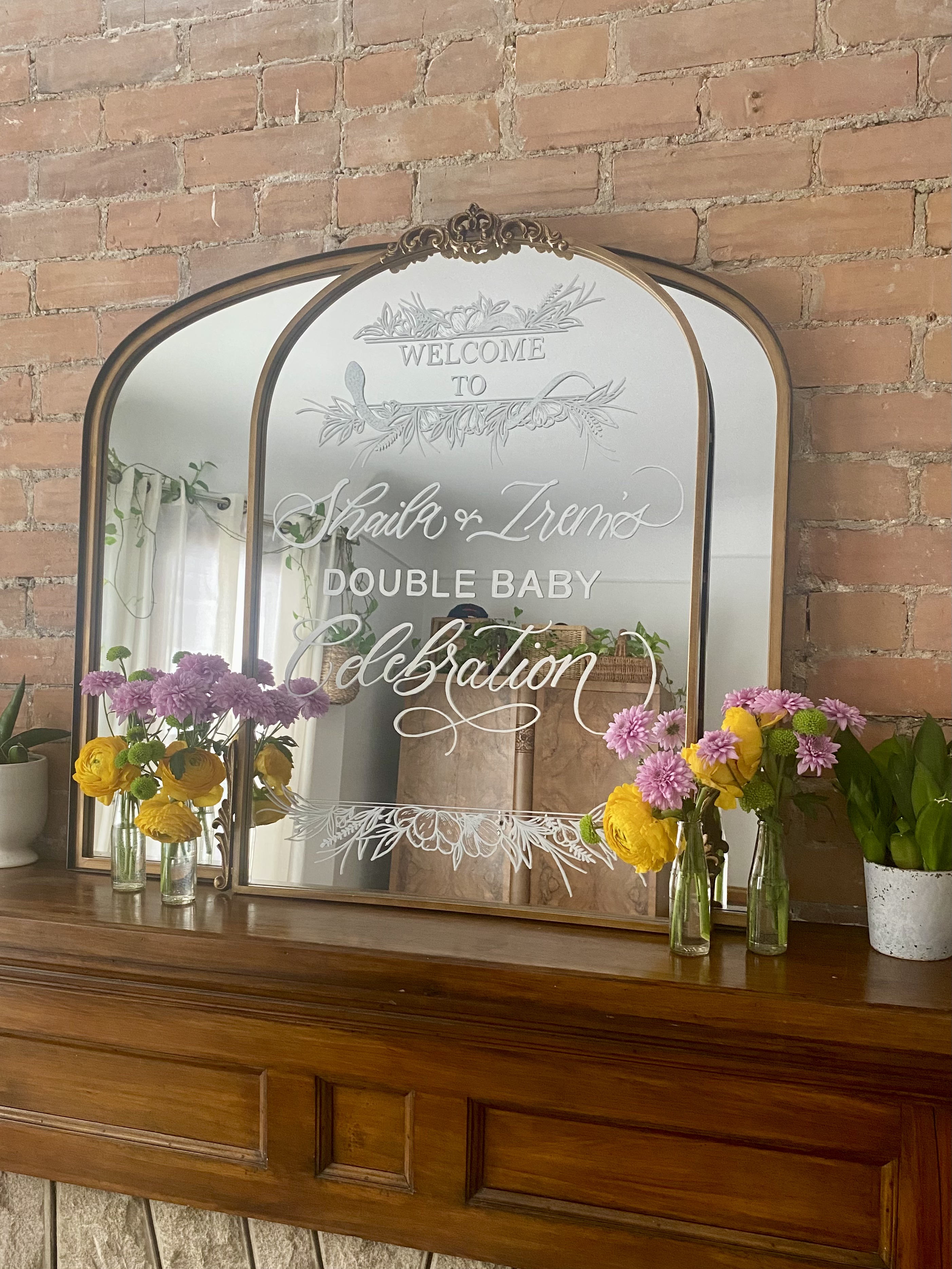 Mirror signage for a celebration